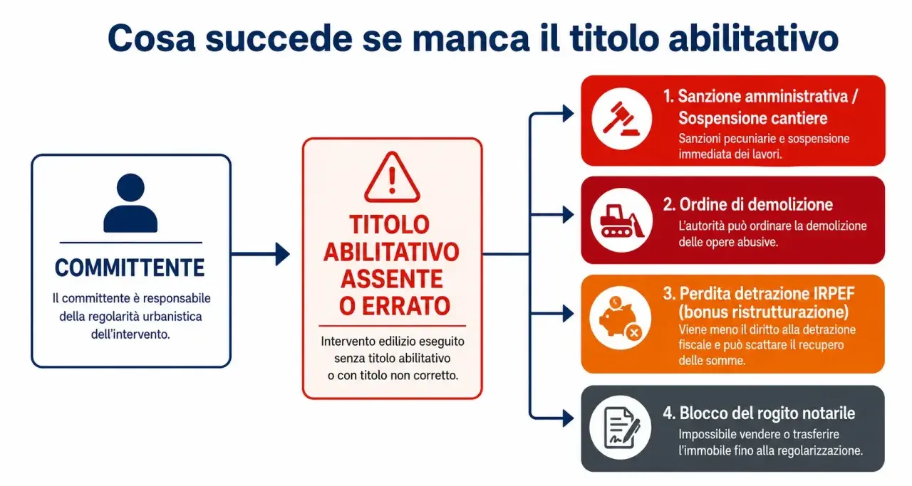 Lavori edili senza autorizzazione: sanzioni, demolizione, perdita bonus ristrutturazione e blocco rogito. Il committente è responsabile.