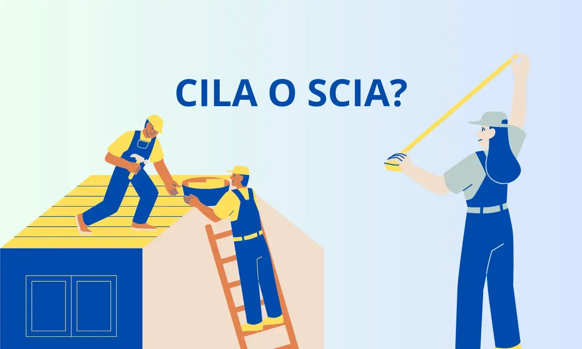 Lavoratori edili discutono se usare la CILA o la SCIA per un progetto di ristrutturazione.