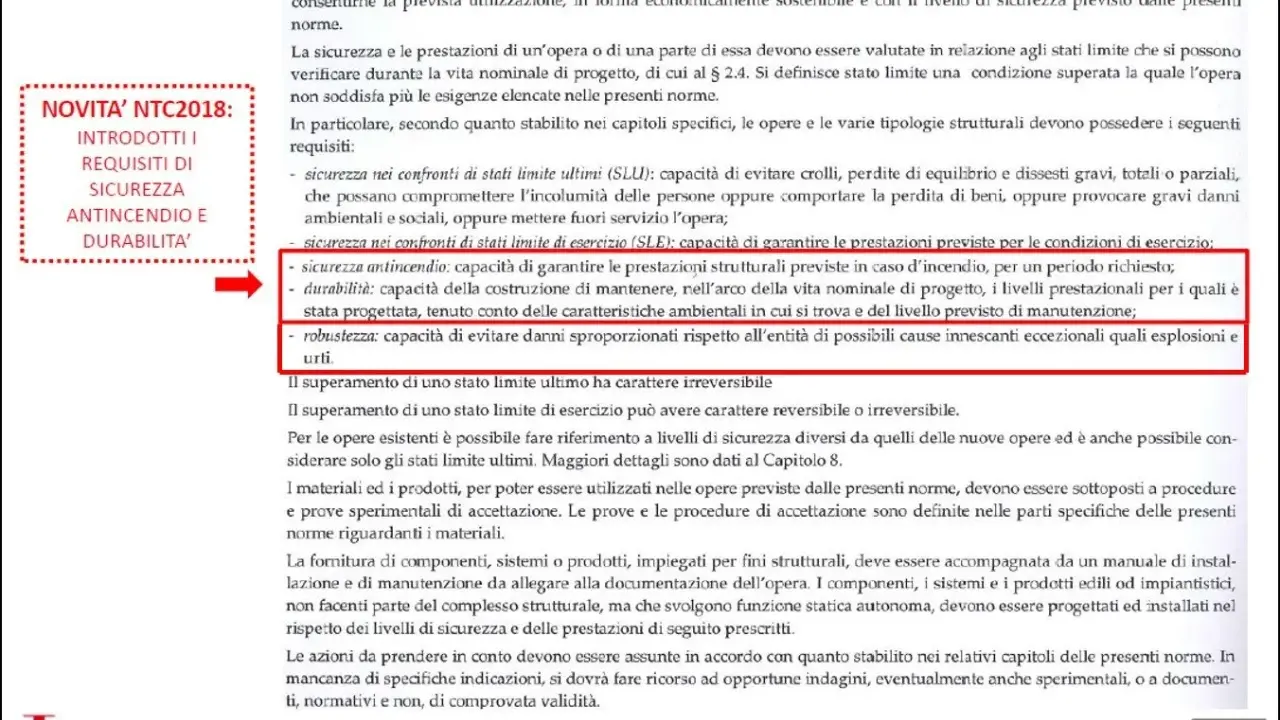 Novità NTC2018: requisiti di sicurezza antincendio e durabilità, in linea con le norme tecniche per le costruzioni.