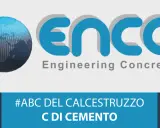 Logo ENCO con globo terrestre e testo "#ABC DEL CALCESTRUZZO C DI CEMENTO", che evidenzia i componenti cemento.