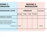 Tabella di computo metrico per ristrutturazione: sezione lavori, misurazioni e prezzi. Dettaglio demolizione tramezze.