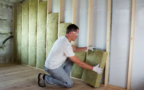 Operaio posiziona pannelli in fibra di legno per cappotto interno, creando un ambiente più confortevole e isolato.