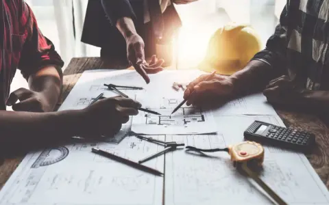 Architetti discutono progetti, cercando soluzioni per sanare un abuso edilizio commesso dal precedente proprietario.