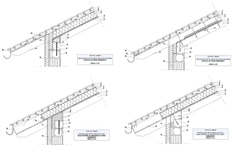 Dettaglio costruttivo: collegamento cordolo-trave in legno con falsi-puntone avvitato.