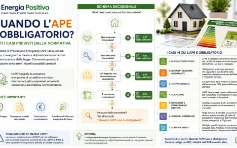 Schema decisionale sull'APE: quando è obbligatorio? Vendita, affitto, ristrutturazione o nuova costruzione rendono l'Attestato di Prestazione Energetica necessario.