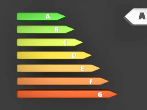 Grafico a barre colorate da verde a rosso con lettere A-G, che indica chi certifica la classe energetica di una casa.