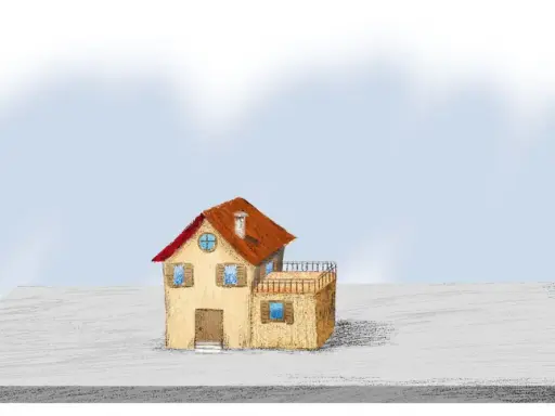 Un piccolo villaggio con un tetto rosso, un sogno di casa per il piano casa 2026.