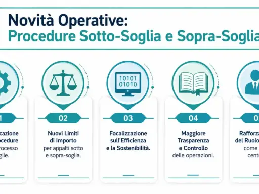 Novità operative: procedure sotto-soglia e sopra-soglia. Il punto 5 evidenzia il rafforzamento del ruolo del RUP, il responsabile unico del procedimento, come figura centrale.