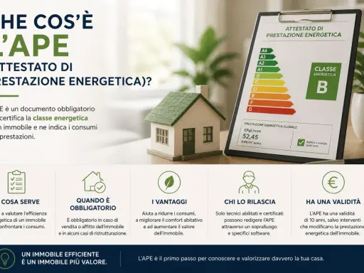 L'APE, attestato di prestazione energetica, è un documento che certifica la classe energetica di un immobile. Solo tecnici abilitati chi rilascia ape.