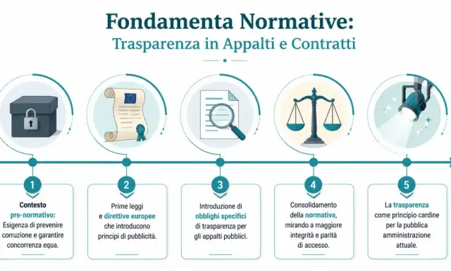 Schema sui fondamenti normativi per la trasparenza in appalti e contratti. Chi firma il sal? La normativa mira a prevenire corruzione e garantire equità.