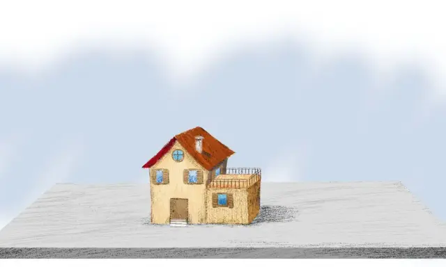 Un piccolo villaggio con un tetto rosso, un sogno di casa per il piano casa 2026.